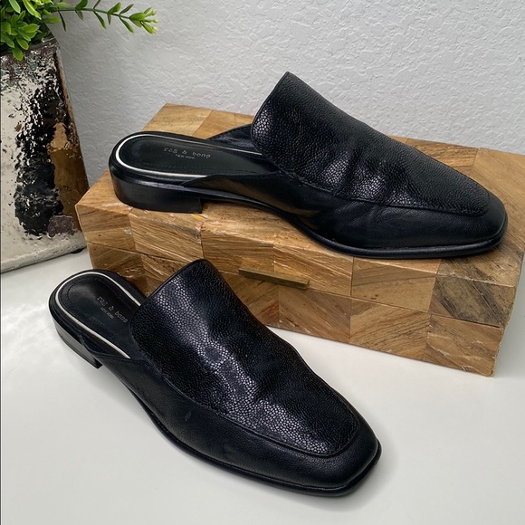 Rag & Bone Aslen Black Leather Slip-On‎ Mule Shoes Size 8 - Picture 1 of 13
